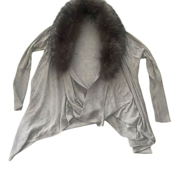 Heartloom Large Open Front Cardigan With Removable Fur Option Viscose Blend - Picture 4 of 8